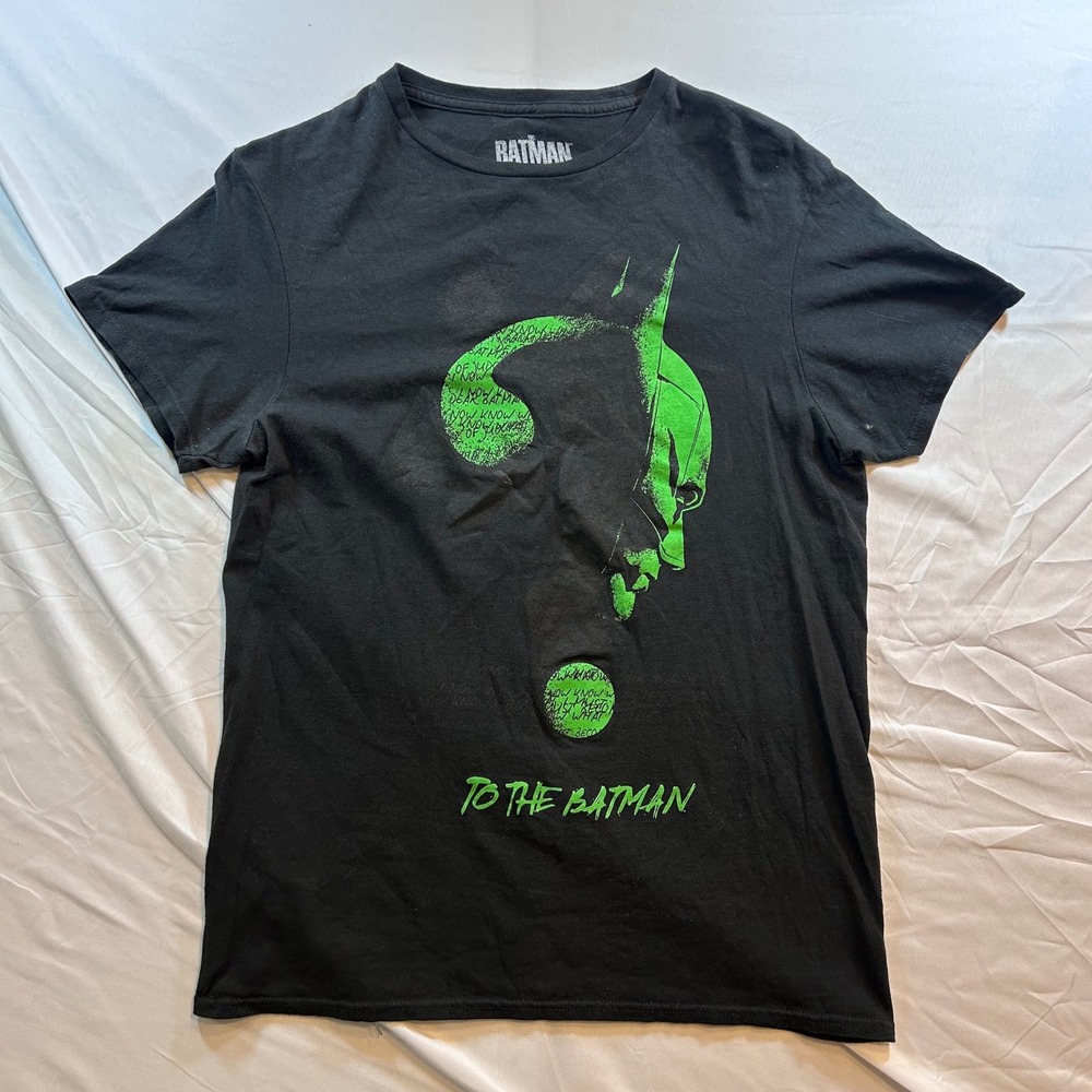 The Batman Movie Riddler Question Mark Graphic T-Shirt Black Green Mens Size M